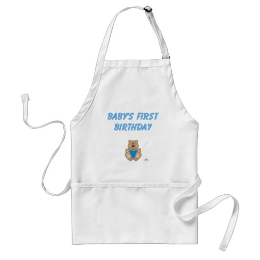 Schattige bruin Beer Blue Bib Baby's eerste verjaa Standaard Schort (Voorkant)