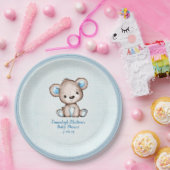 Schattige bruin Beer Boy Plaid Blue Papieren Bordje (Feest)