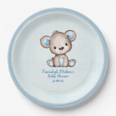 Schattige bruin Beer Boy Plaid Blue Papieren Bordje (Voorkant)