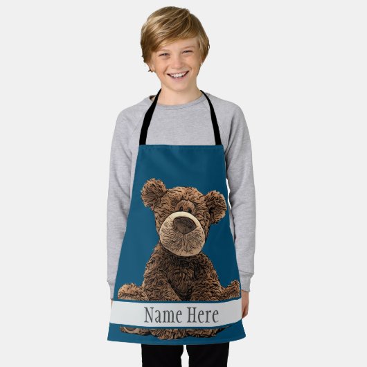 Schattige Bruin Beer Dier Stijlvolle Naam Blauw Ki Schort (Gedragen)