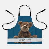 Schattige Bruin Beer Dier Stijlvolle Naam Blauw Ki Schort (Voorkant)