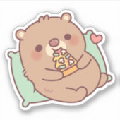 Schattige bruin Beer Eating Mushroom Pizza Sticker (Voorkant)