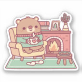 Schattige bruin Beer en gezellige open haard Sticker (Voorkant)