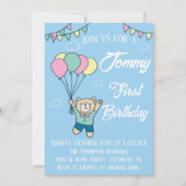 Schattige Bruin Beer Hete Luchtballon Jongen Verja Kaart (Voorkant)