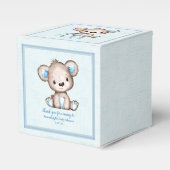 Schattige Bruin Beer Jongen Blauw Deken Bedankdoosjes (Voorkant Zijde)