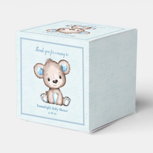 Schattige Bruin Beer Jongen Blauw Deken Bedankdoosjes (Achterkant)