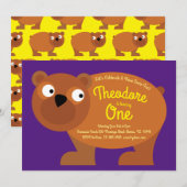 Schattige Bruin Beer Kinder 1e Verjaardagsfeestuit Kaart (Voorkant / Achterkant)