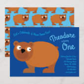 Schattige Bruin Beer Kinder 1e Verjaardagsfeestuit Kaart (Voorkant / Achterkant)