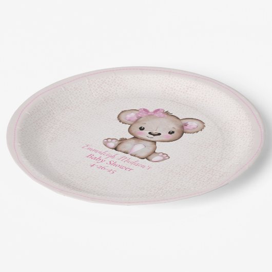 Schattige Bruin Beer Meisje Plaid Roze Papier Bord (Gekanteld)