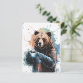 Schattige bruin Beer met koffie Waterverf Briefkaart (Staand voorkant)