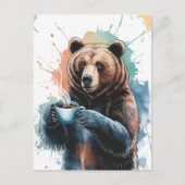 Schattige bruin Beer met koffie Waterverf Briefkaart (Voorkant)