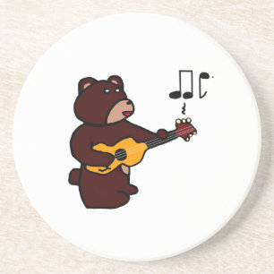 Schattige Bruin Beer Spelen Gitaar Muziek Cartoon  Zandsteen Onderzetter