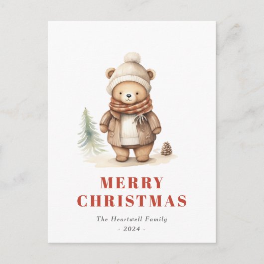 Schattige Bruin Beer Vrolijk Kerstfeest Briefkaart (Voorkant)