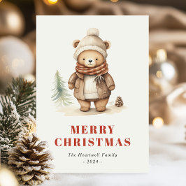 Schattige Bruin Beer Vrolijk Kerstfeest Briefkaart
