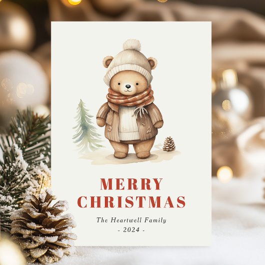 Schattige Bruin Beer Vrolijk Kerstfeest Briefkaart