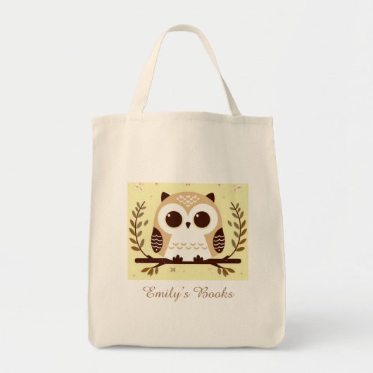 Schattige bruin en geel uil gepersonaliseerd bibli tote bag (Voorkant)