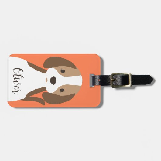 Schattige bruin en wit hondenportret bagagelabel (Voorkant horizontaal)