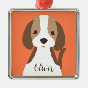 Schattige bruin en wit hondenportret metalen ornament