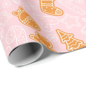 Schattige Bruin en Wit Koekje Roze Kerstmis Cadeaupapier (Rol Hoek)