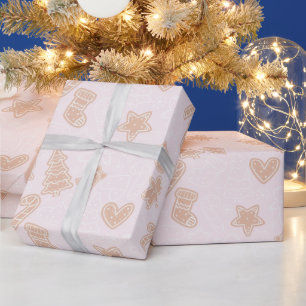 Schattige Bruin en Wit Koekje Roze Kerstmis Cadeaupapier
