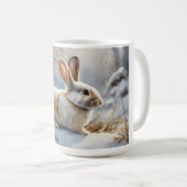 Schattige bruin en wit konijntje in de sneeuw koffiemok (Voorkant rechts)