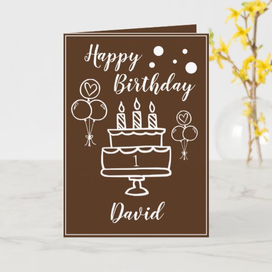 Schattige bruin en witte taart kleinzoon 1e verjaa kaart (Gele Bloem)