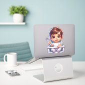 Schattige bruin eyed baby jongen met een lepel sticker (Laptop op bureau)