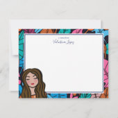 Schattige bruin haar Lady Cartoon Character Notitiekaartje (Voorkant)