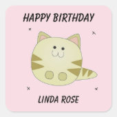 Schattige bruin kattenroze patroontje Happy Birthd Vierkante Sticker (Voorkant)