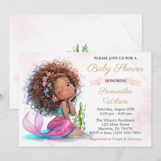 Schattige bruin kleine zeemeermin meisje Baby show Kaart (Voorkant / Achterkant)