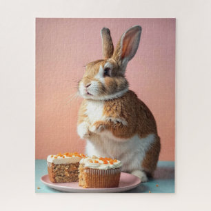 Schattige bruin konijntje dat worteltaart eet legpuzzel