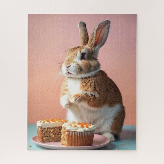 Schattige bruin konijntje dat worteltaart eet legpuzzel (Verticaal)
