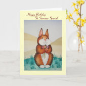 Schattige bruin konijntje en bloemetjes voor ieman kaart (Gele Bloem)