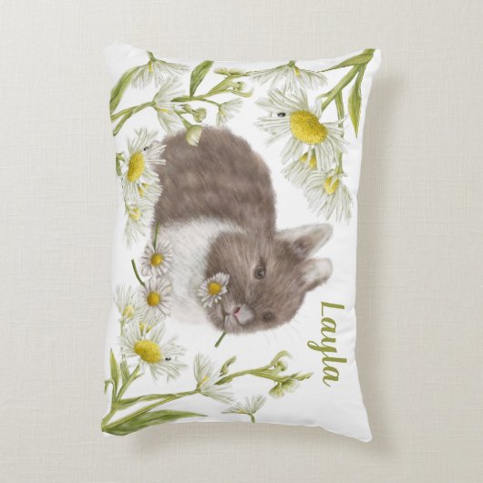 Schattige Bruin Konijntje met Daisies Accent Kusse Accent Kussen (Achterkant (Verticaal))
