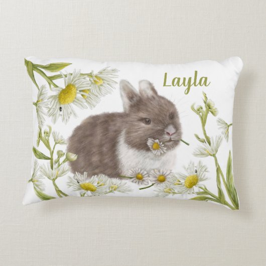 Schattige Bruin Konijntje met Daisies Accent Kusse Accent Kussen (Achterkant)