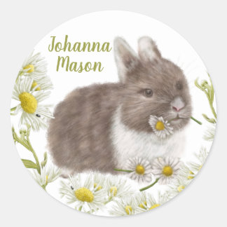 Schattige Bruin Konijntje met Daisies Ronde Sticke Ronde Sticker
