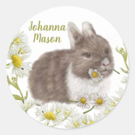Schattige Bruin Konijntje met Daisies Ronde Sticke Sticker