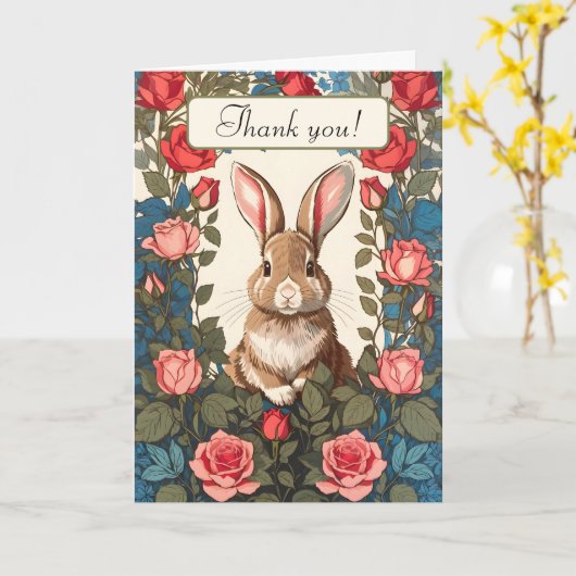 Schattige bruin konijntje roze rozentuin dank u kaart (Gele Bloem)