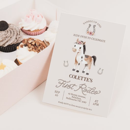 Schattige Bruin Paard Eerste Rodeo 1e Verjaardag Kaart