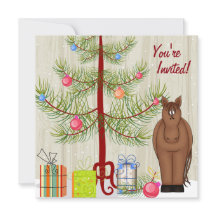 Schattige bruin paard, kerstboom verjaardagsuitnod