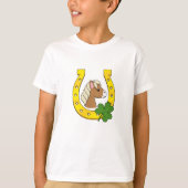 Schattige Bruin Paard w Gouden Hoefijzer, Shamrock T-shirt (Voorkant)