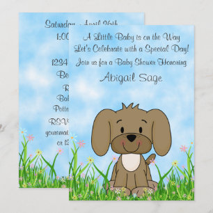 Schattige Bruin Puppy Dog N Flowers Baby shower In Kaart