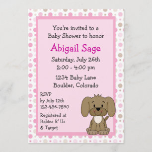 Schattige bruin puppy dog roze meisjes Baby shower Kaart