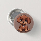 Schattige bruin puppy ronde button 3,2 cm (Voorkant /achterkant)