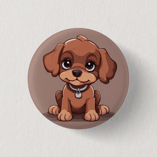 Schattige bruin puppy ronde button 3,2 cm (Voorkant)