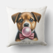 Schattige Bruin Puppy Roze Bow Stropdas Blowing Bu Kussen (Achterkant)