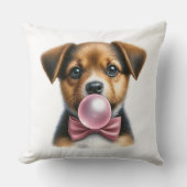 Schattige Bruin Puppy Roze Bow Stropdas Blowing Bu Kussen (Voorkant)