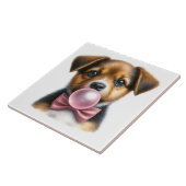 Schattige Bruin Puppy Roze Bow Stropdas Blowing Bu Tegeltje (Zijkant)