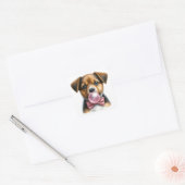 Schattige Bruin Puppy Roze Bow Stropdas Blowing Bu Vierkante Sticker (Envelop)