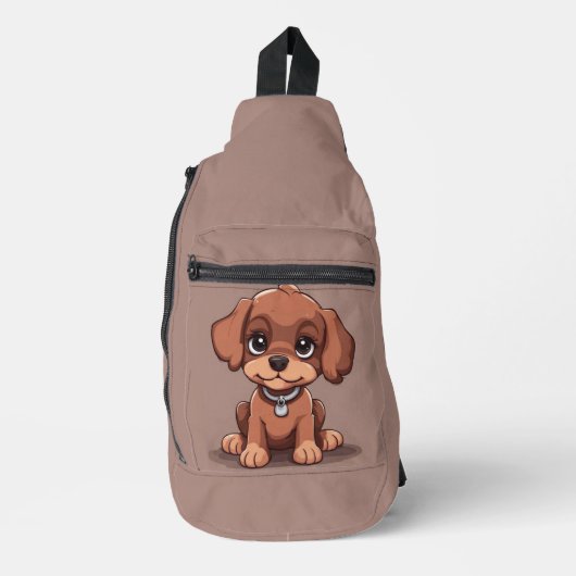 Schattige bruin puppy sling bag (Voorkant)